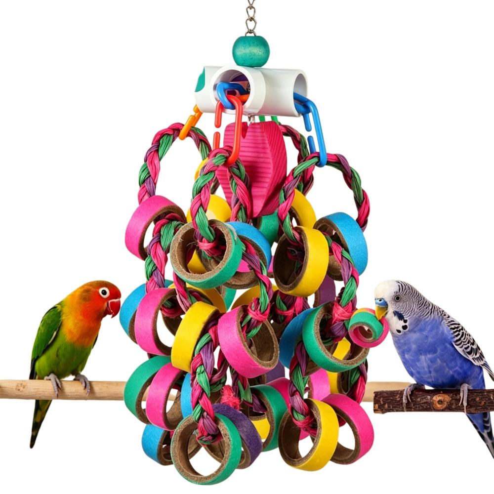 Parrot Shredding Foraging Toy Braided Rope Hanging Chew Toy for Budgie Cockatiel Lovebird Conure Small Medium Parrot Supplies