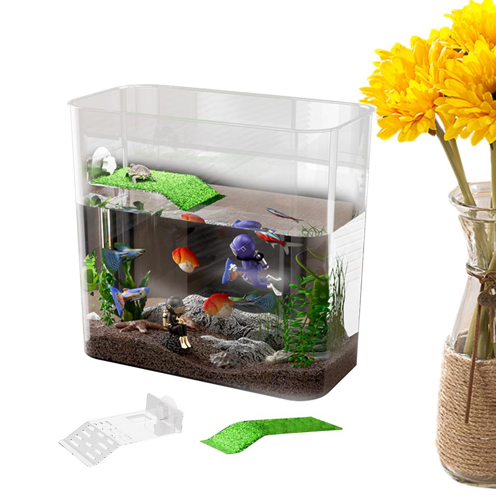 Tank For Turtles Clear Desk Fish Tank Turtle Tank Starter Ornamental Fish Bowl Multi-Function Areas Small Aquarium Aquarium