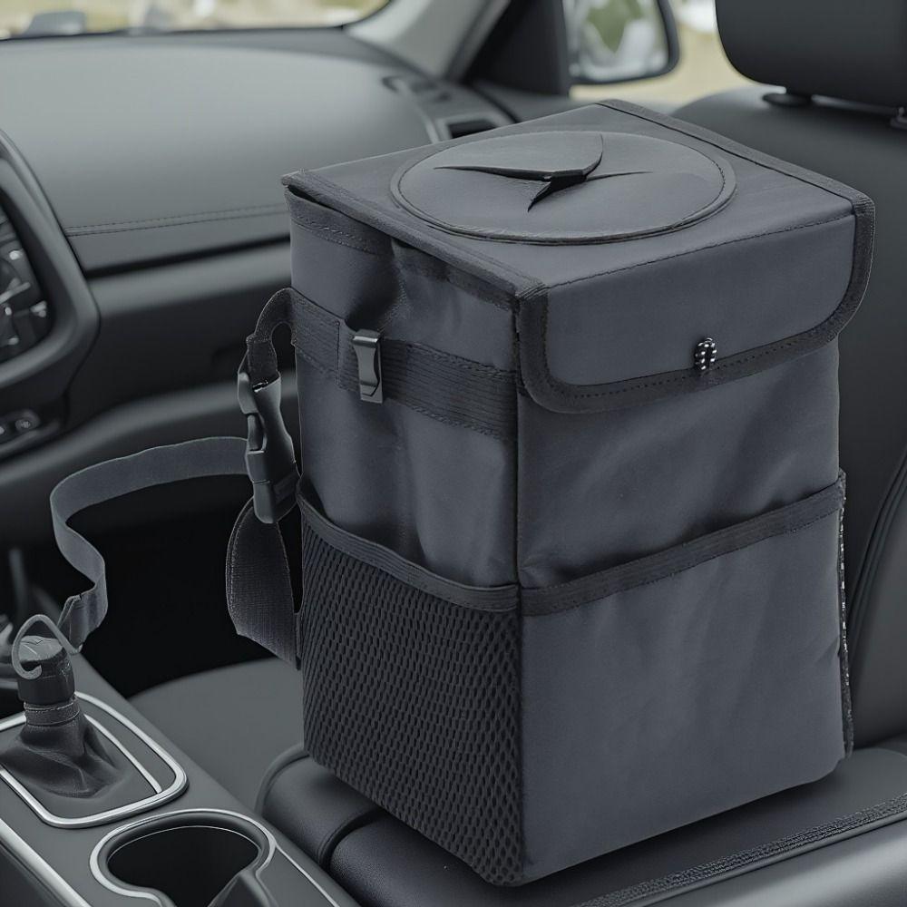 Oxford Cloth Car Storage Bin Washable Hanging Garbage Bag With Lid Car Organizer  Seat Back