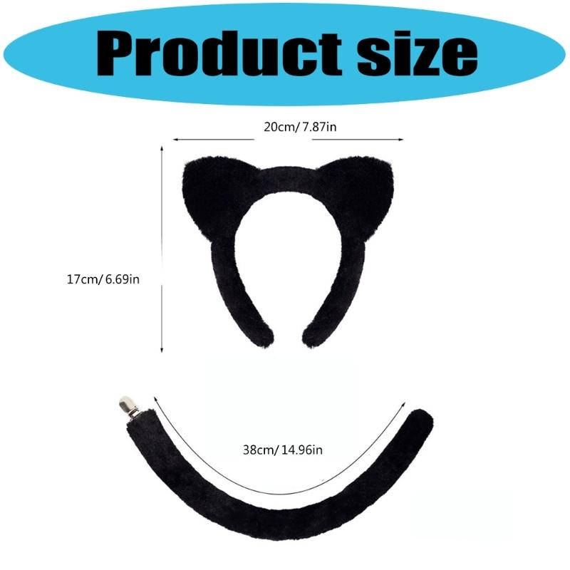 Furry Cats Ear Headpiece Lightweight Adjustable Design Role Play Headband and Tail For Halloween Cosplay Costume Parties
