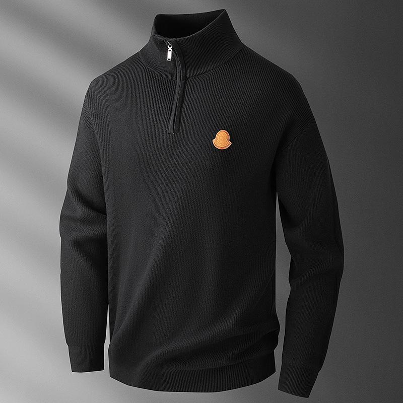 

Men s High-End Light Luxury Half-Zip Stand Collar Knit Sweater - Thick, Warm Casual Autumn/Winter Pullover. 3XL чорний