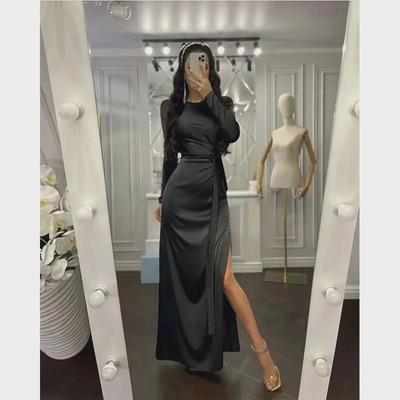 Elegant Spring/Summer Long Sleeve Waist-Tied Dress with Slit