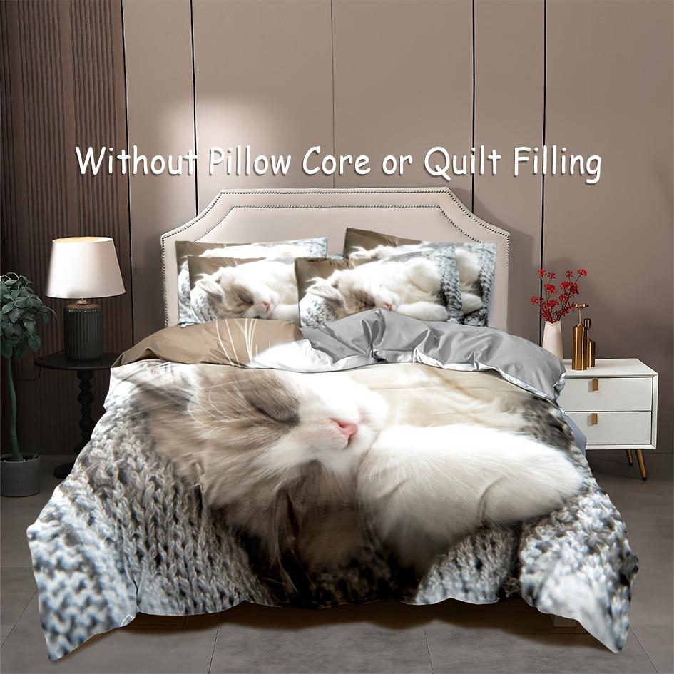 Cat Series Cute Animal 3D Digital Printing Quilt Cover Three-Piece Bedding