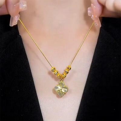 Four-leaf Clover Necklace, Liufu Bead Pendant, Girls' Noble Temperament, High-end Sense, Classic Jewelry, Collarbone Chain.