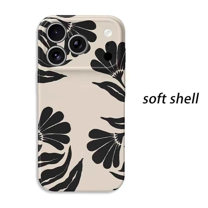 Bold Floral Abstract Black Cream Botanic Leaves Silhouette Art Film Aesthetic Protective Shockproof Bumper Phone Case For iPhone 14 15 16 Pro Max Plus