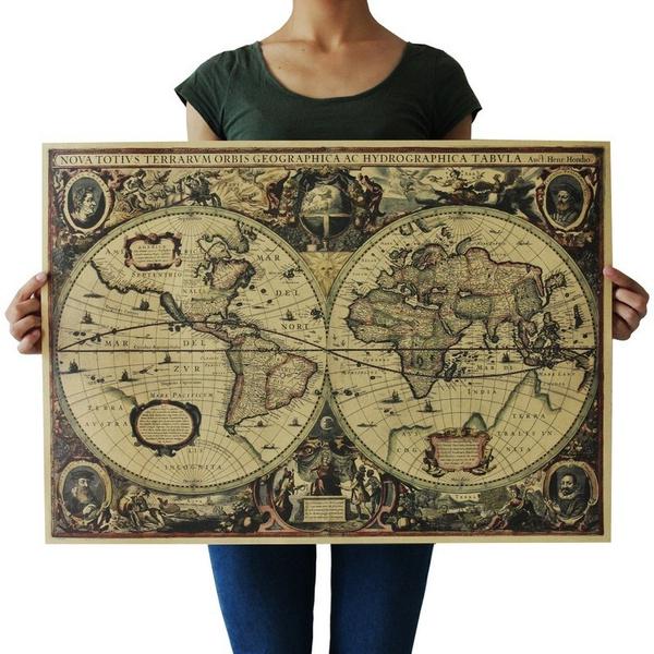 

Dedc Globe Vintage Old World Matte Brown Paper Poster Home Wall Decor