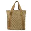 Used GG Canvas Tote Bag, Size 9539, 189669, 7924, A4 Cotton Calfskin, Light Pink Gold Logo Embossed, Beige, Women's