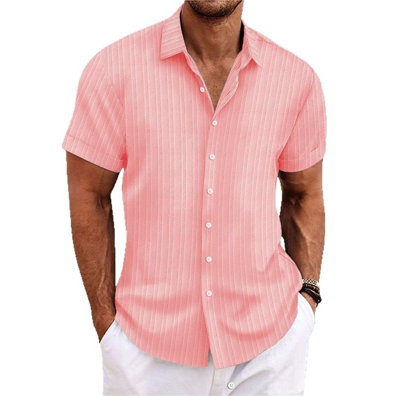 Summer Men's Short Sleeve Shirt New Men's Lapel Jacquard Stripe Casual Short Sleeve Shirt for Men