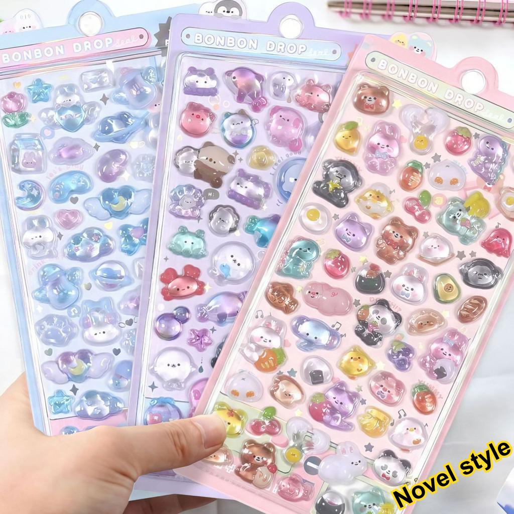 3D Relief Fun Stickers, Children's Cartoon Decorative Hand Account Stickers, Creative Crystal Diamond Bubble Stickers