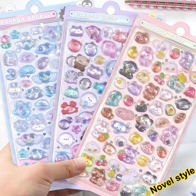 3D Relief Fun Stickers, Children's Cartoon Decorative Hand Account Stickers, Creative Crystal Diamond Bubble Stickers