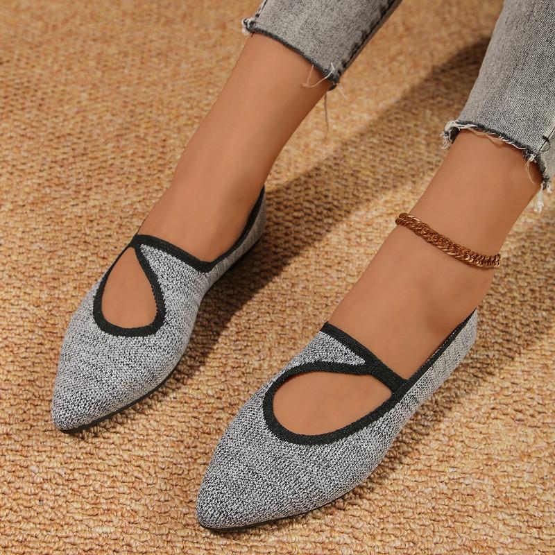 Women's Flat Shoes Autumn New Pointed Head Shallow Mouth Knitted Breathable Soft Sole Non-slip Single Shoes