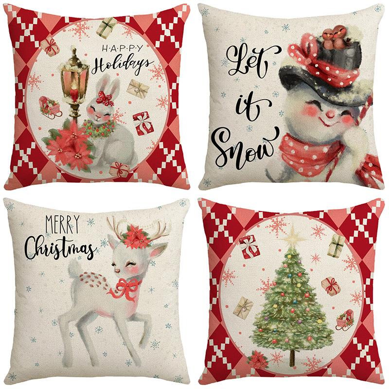 New Cartoon Deer Christmas Bedside Sofa Pillow Holiday Gift Decoration Linen Print Waist Pillow Case