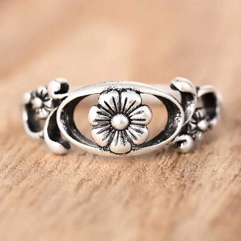 Vintage Aesthetic Engraved Design Hollow Flower Ring for Women Anniversary Gift Party Daily Classical Accessories Jewelry