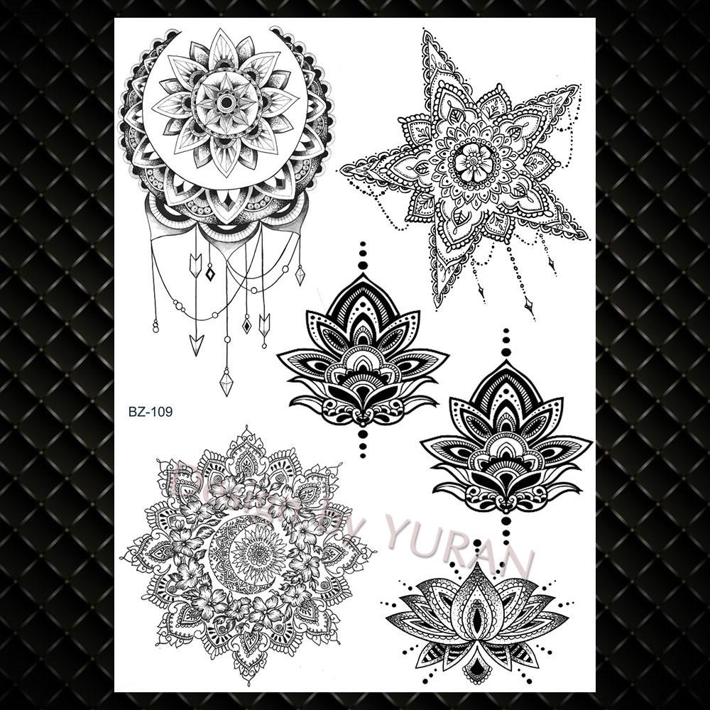 Black Women Forest Boho Wolf Lion Totem Tattoos Stickers Girls Henna Mandala Floral Fake Tatto Temporary Lotus Custom Arm Tattoo