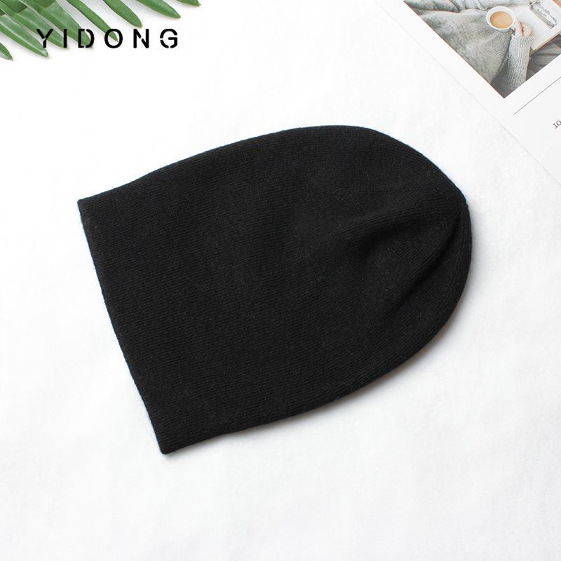 Elegant Winter Thickened Cashmere Beanie - Warm, Double Layer, Ribbed Hat One Size чёрный