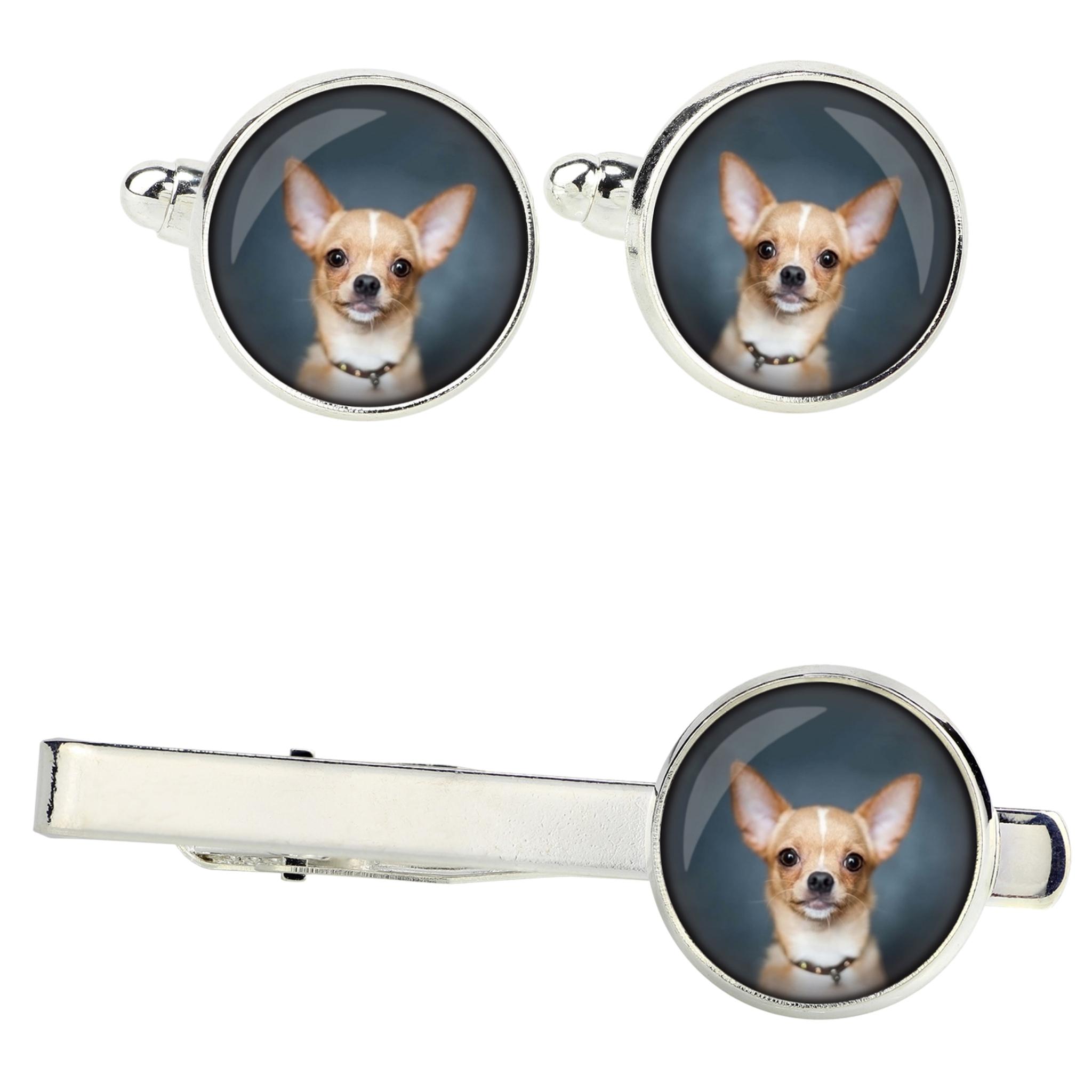 

Chihuahua short-haired, Chihuahua smooth - cufflinks and tie with your photo, a suit decoration, men s jewelry from the Art-Dog brand. срібний