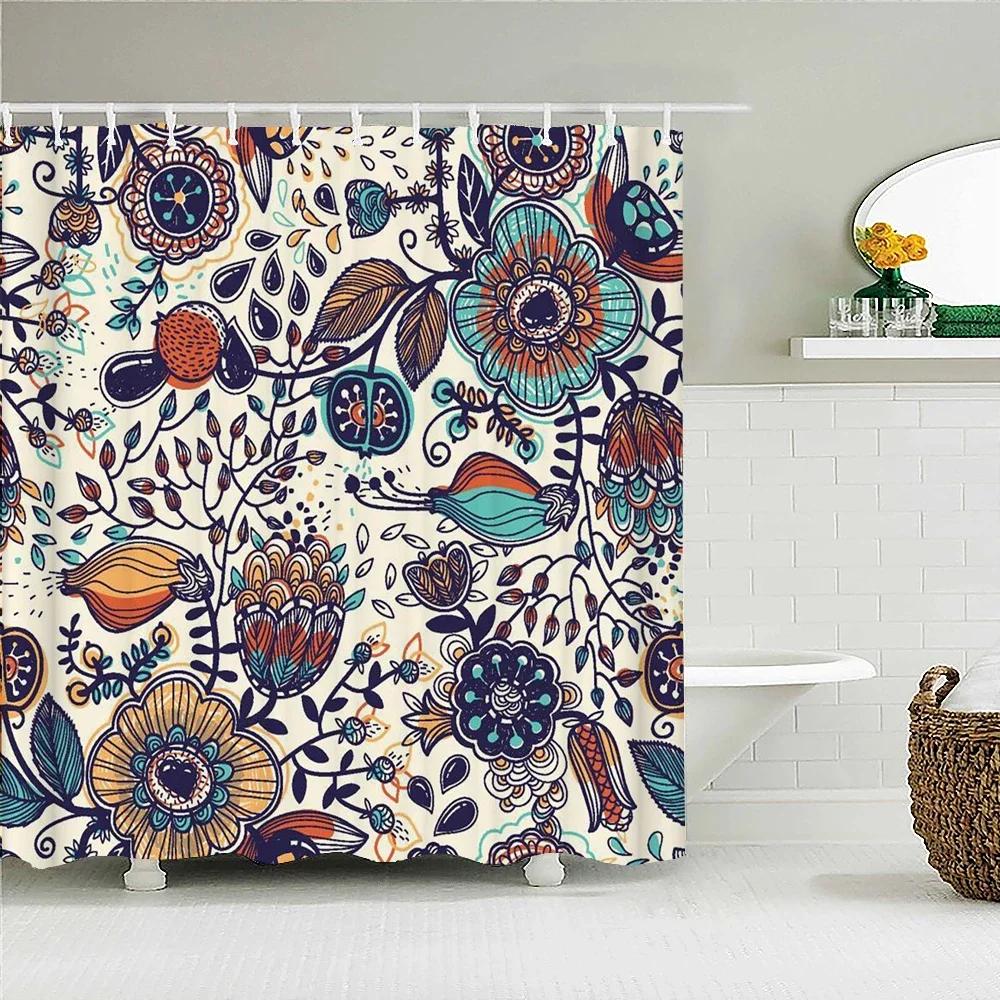 3D Flower India Bohemian Print Nordic Style Shower Curtain Set With Hooks Natural Landscape Home Decoration Bathroom Curtains