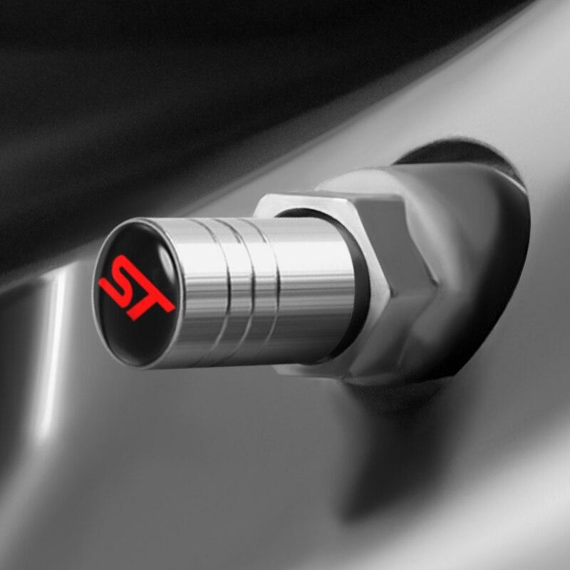4Pcs Metal Car Wheel Tire Valve Stem Cap Air Valve Dust Cover ST Badge For Fo+rd Focus 2 3 4 MK2 MK3 Fiesta Mondeo Escape Kuga