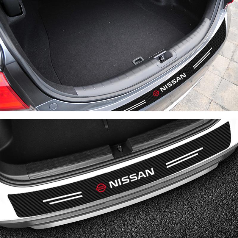 1 Stück Kohlefaser Auto Kofferraum Heckstoßstange Aufkleber Schutzplatte Schutz für Nissan Nismo Tiida Sylphy Teana X Trail T30 T32 Almera Qashqai J10 J11