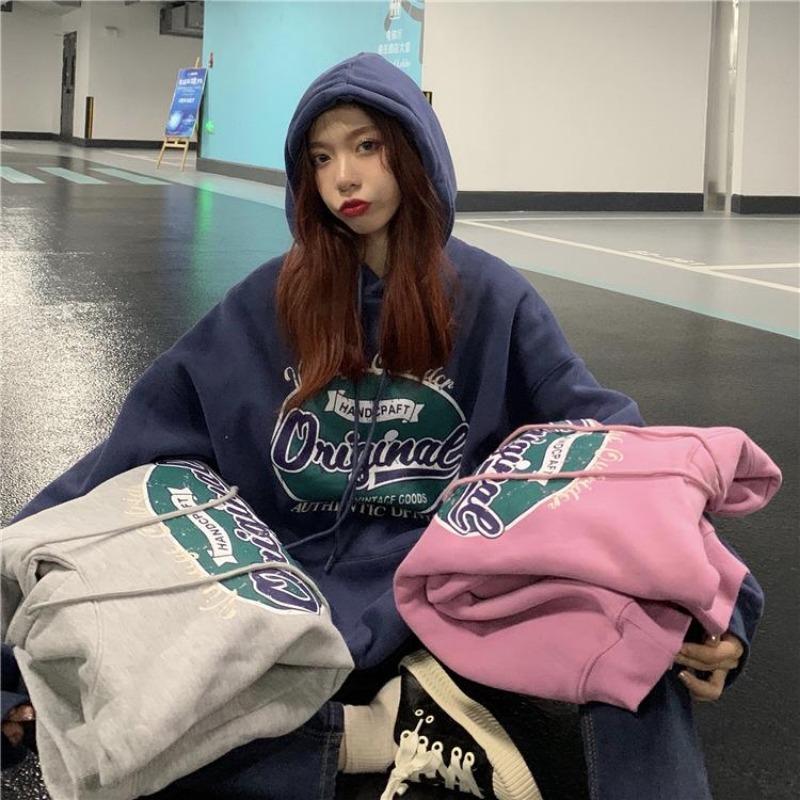 Women Long Sleeve Hooded V Neck Loose Pullovers Female Tops Solid Color Sweatshirts