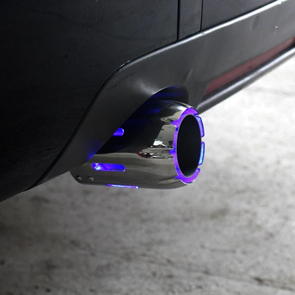 

63 мм впускные выхлопные наконечники из нержавеющей стали глушитель выхлопной трубы автомобиля модификация светящаяся трубка красное пламя светодиодный фонарь 89 мм выпуск 1pcs синий