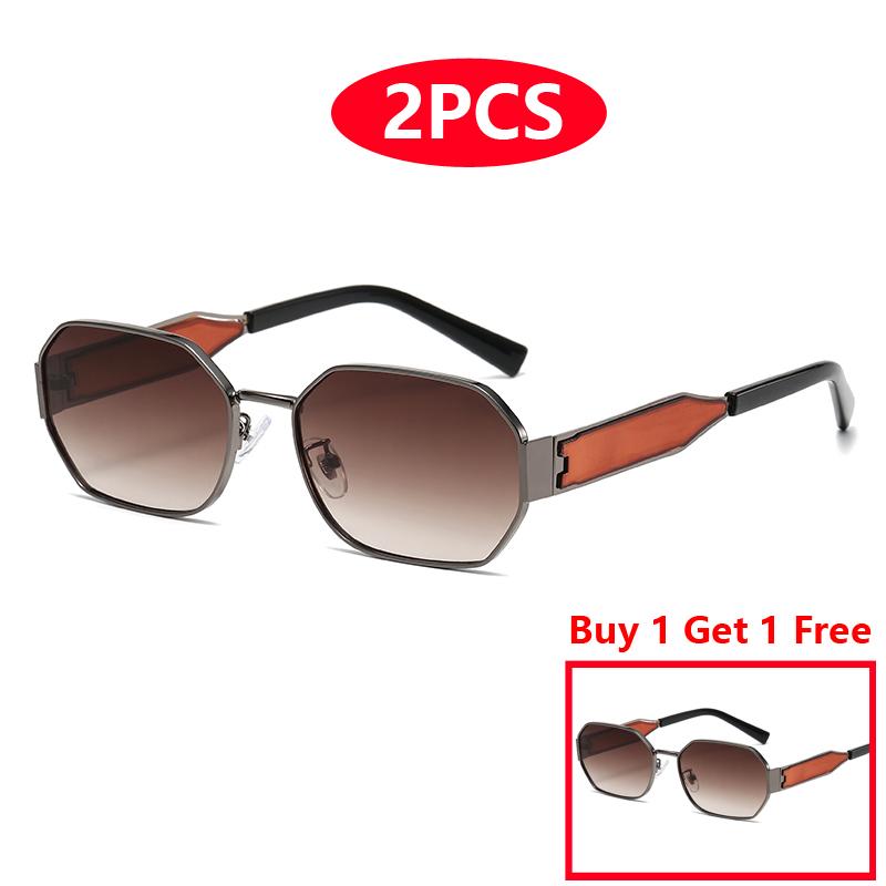 1/2pcs Retro Metal Sun Glasses Women Fashion Gradient Tea Color Wide Leg Design Unisex Female Sunglasses