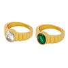 Retro Gold-Plated French Ring with White & Green Cubic Zirconia