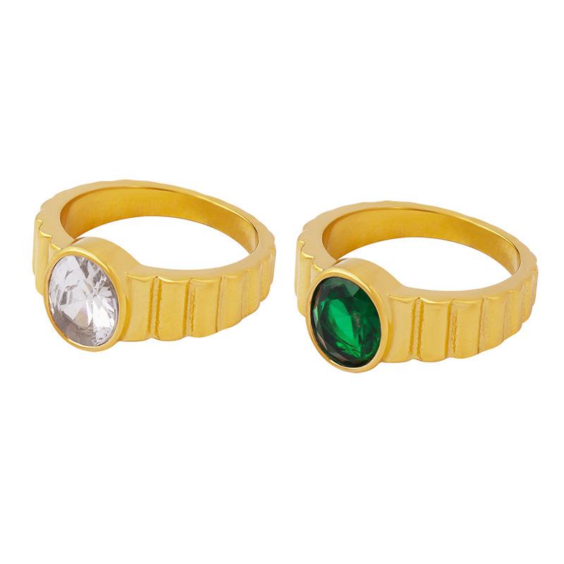 Retro Gold-Plated French Ring with White & Green Cubic Zirconia