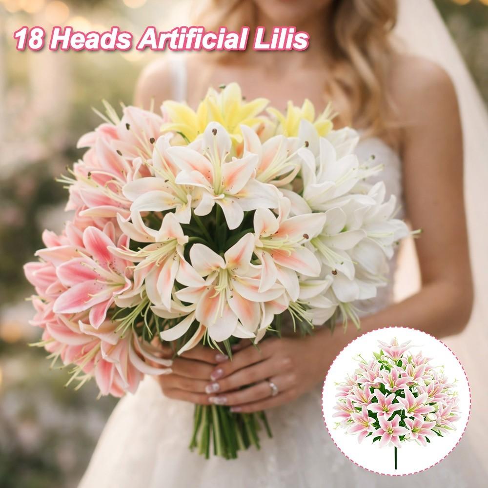18 Heads Artificial Lilis Floral Arrangement DIY Flower Fake Flowers Realistic Plastic Simulation Flowers