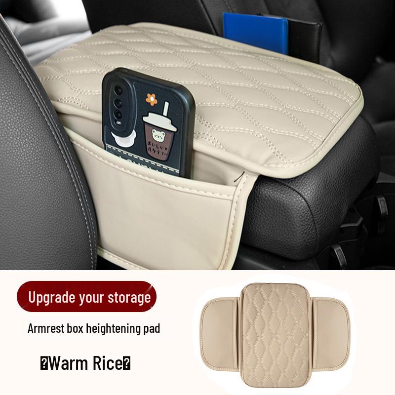 

Кожаная накладка на подлокотник автомобиля с карманами для хранения - Универсальная посадка и конструкция с увеличением высоты бежевый