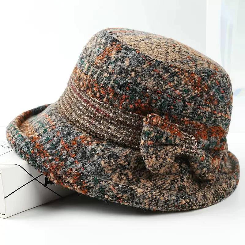 WTEMPO Mom's Casual Bow Outdoor Commuting Cold-proof Windproof Bucket Hats Women's Solid Color Warm Winter Printed Hats