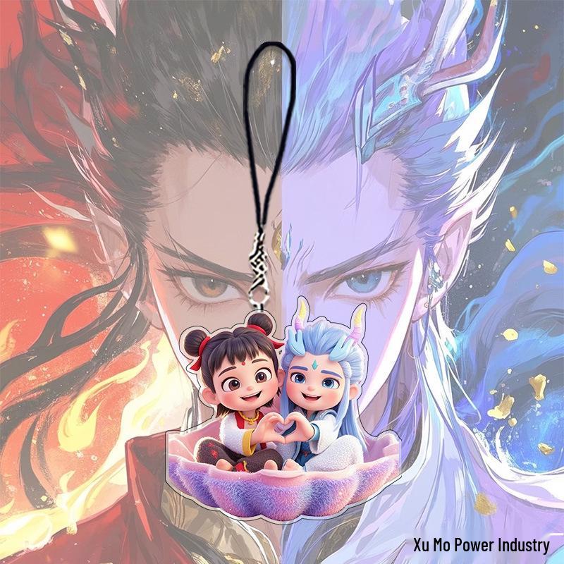 Nezha and Ao Bing Cartoon Phone Charm: Lotus Root Cake Pendant & Backpack Accessory New Nezha 2 Phone Chain