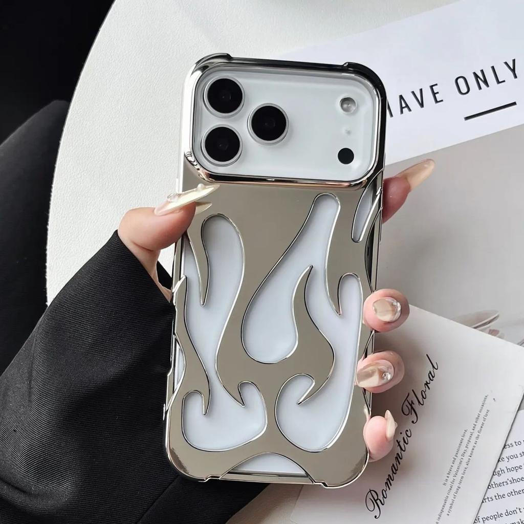 Plating 3D Hollow Out Flame Silicone Case For iPhone 17 Air 16 15 14 13 12 11 Pro Max Plus Heat Dissipation Soft Bumper Cover
