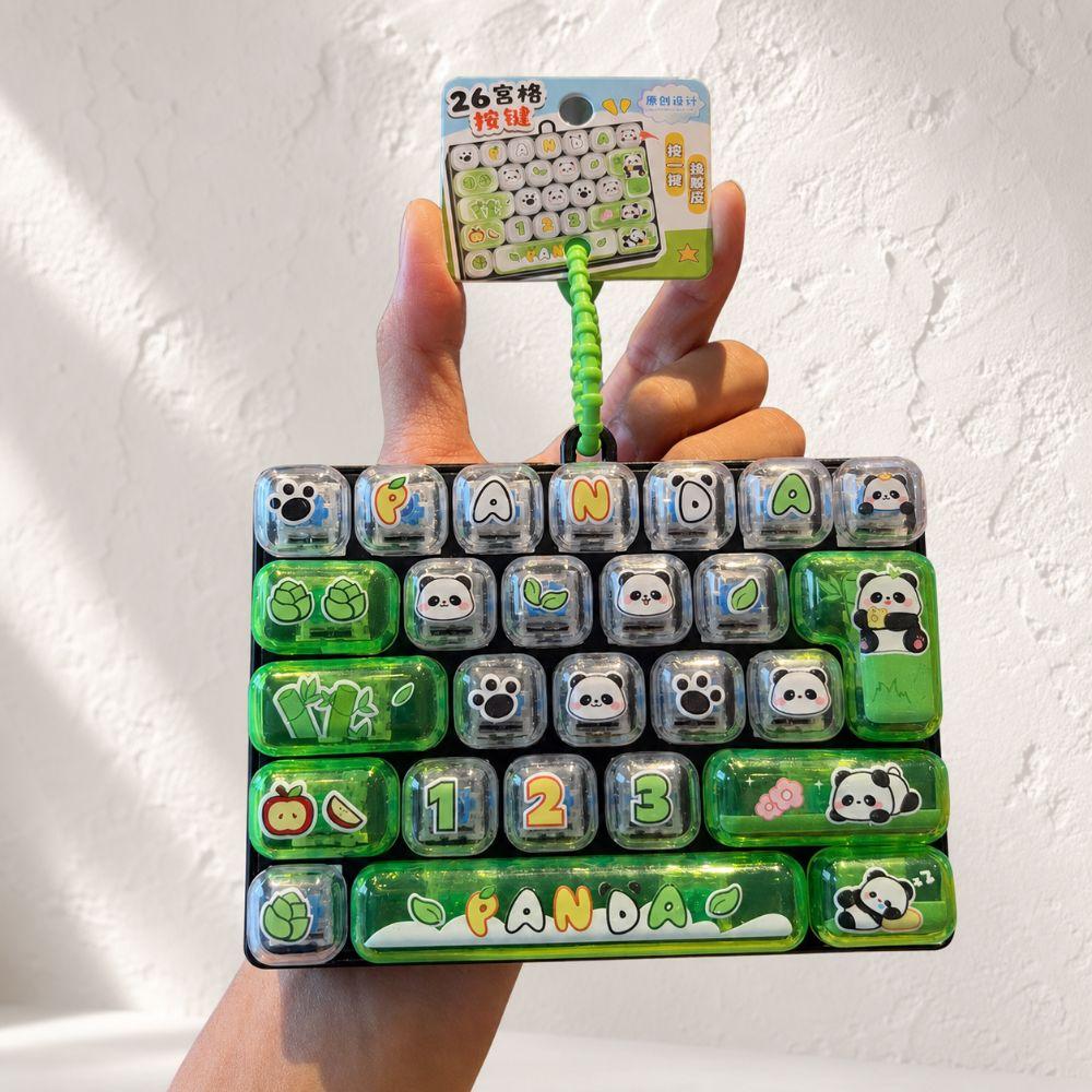 26 Keys Mechanical Keyboard Squeeze Toy Panda Print Keyboard Keychain  For Adults,Teenagers,Kid