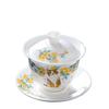 Suet jade white porcelain three talents cover bowl Qinglong pattern anti-scalding Kung Fu tea set household large tea bowl