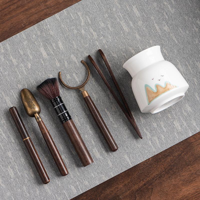Suet Jade Porcelain Tea Ceremony Six Gentlemen Accessories Tea Needle Teaspoon Tea Clip Pen Holder Pot Pen Tea Brush