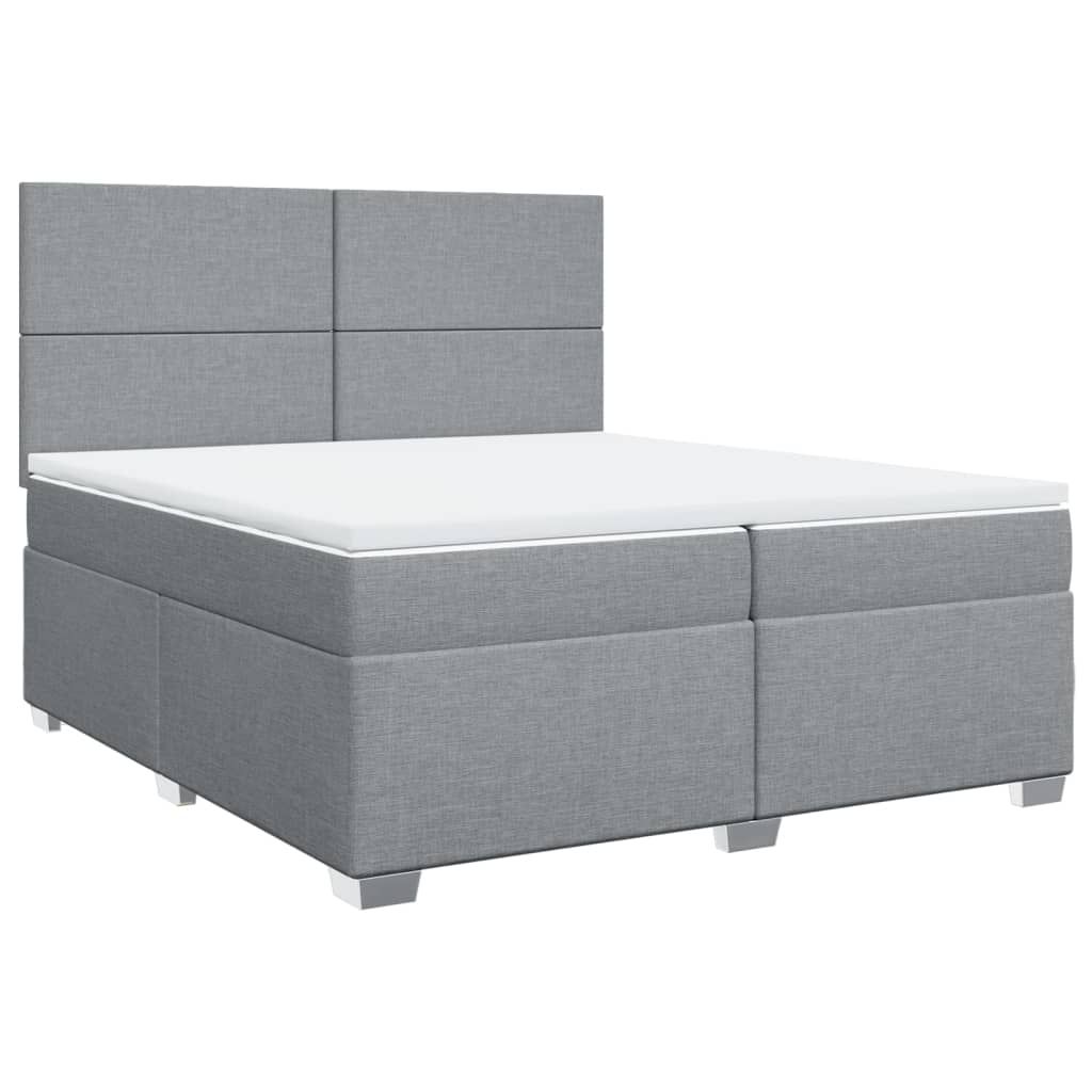 Box Spring Bed with Mattress Light Grey 200 x 200 cm Fabric