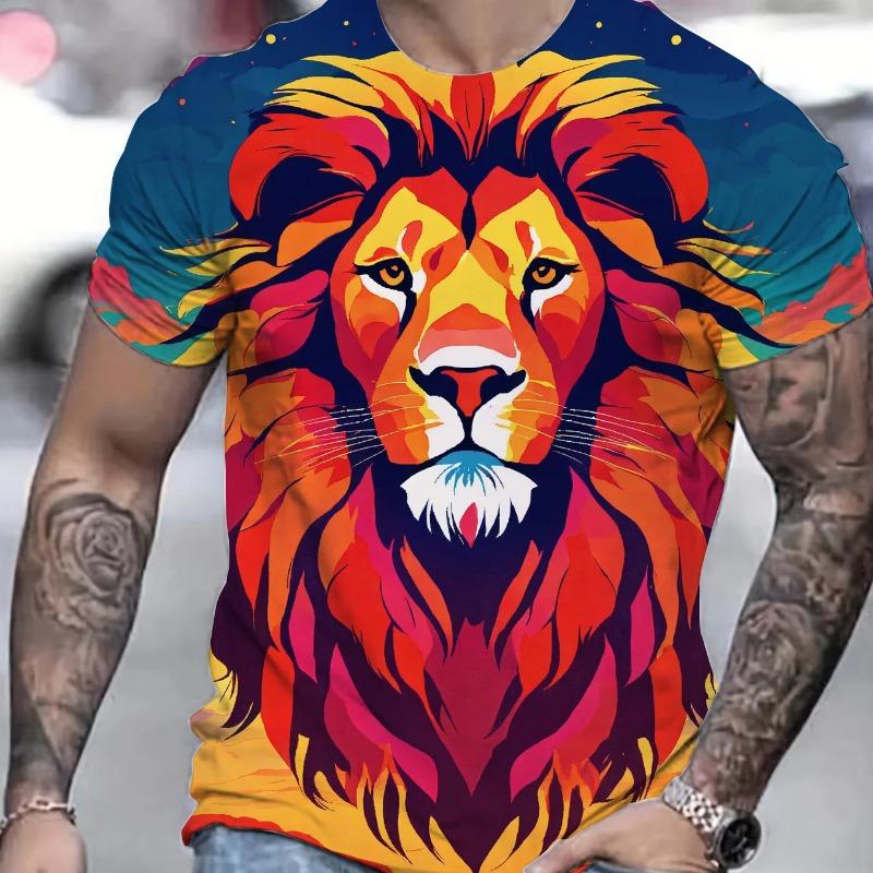 

Летняя повседневная мужская одежда Оверсайз Свободные Футболки с коротким рукавом и круглым вырезом с графическим принтом льва для фитнеса, для улицы, для повседневной носки 6XL