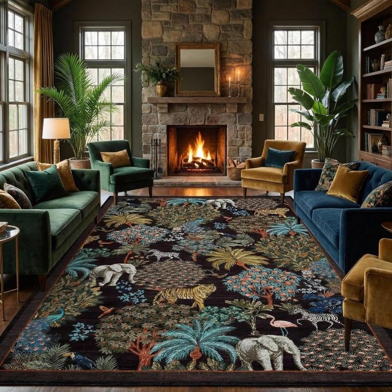 Living Room Carpet Non-slip Machine Washable Floor Mat Forest Plant Rug Large Area Bedroom Bedside Mats Home Decoration Carpets