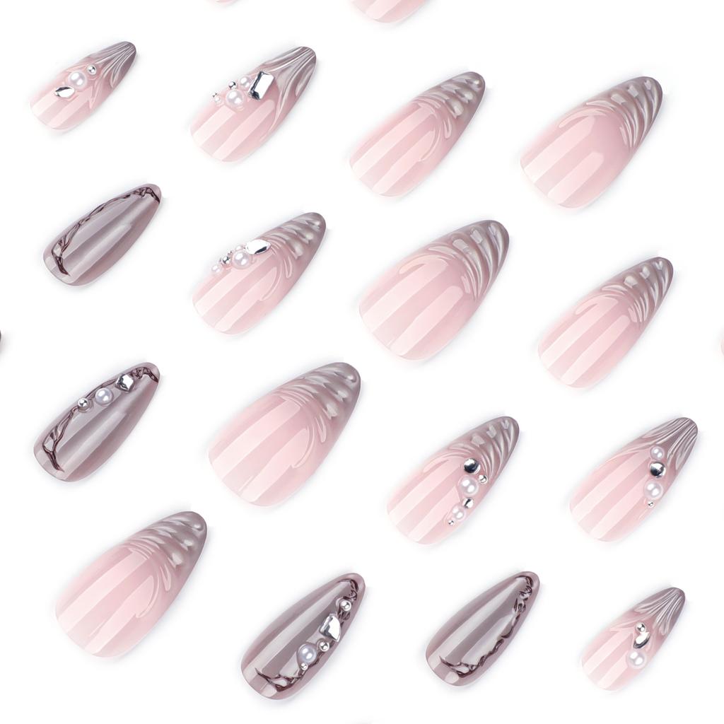 French light-colored cat's eye wearing nail 3D water ripple water drop manicure nail piece Pearl flash diamond fake nail piece