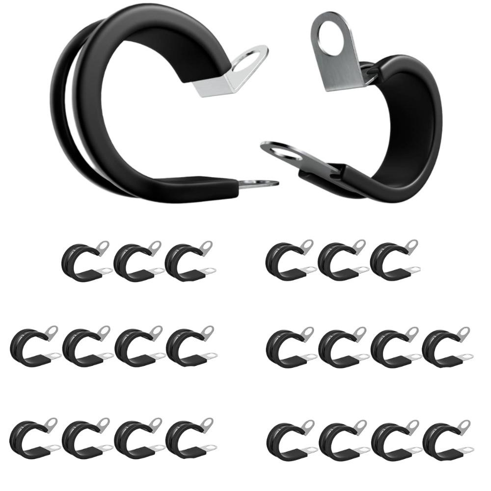 24PCS Stainless Steel Cable Clamp Rubber Cushioned Wire Management  Automotive Marine Industrial