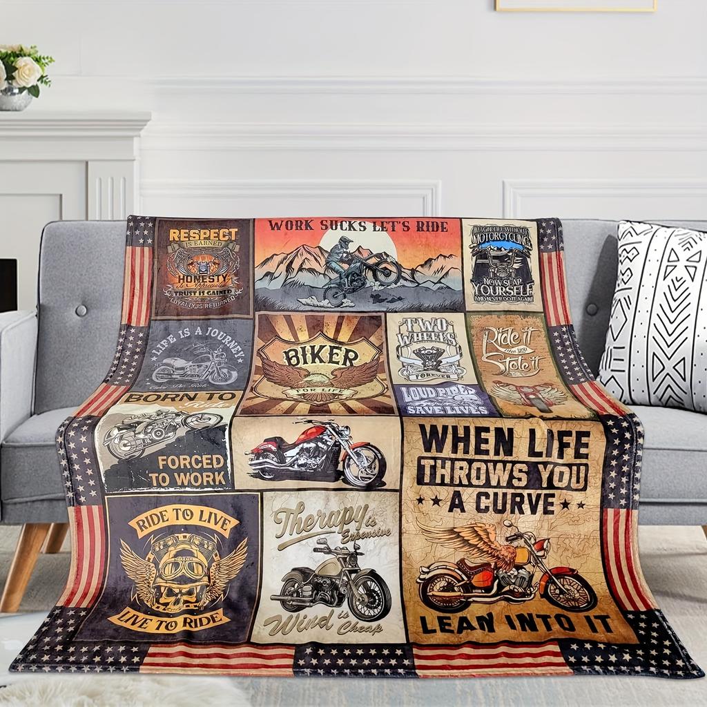 Coperta a collage di moto retrò - Morbida, confortevole, decorazione elegante, comfort per la casa, un regalo ideale per gli appassionati di moto