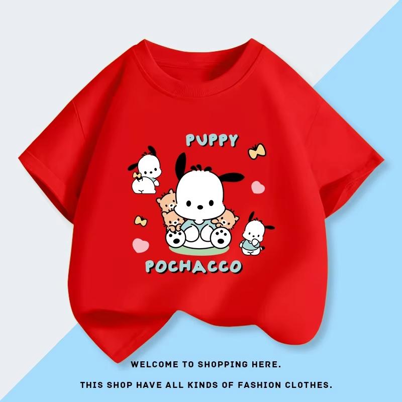 

Cotton Breathable Childrens Tshirt 2026 Summer New Fitness Pochacco Cartoon Printed Casual Parent Child Short Sleeve S