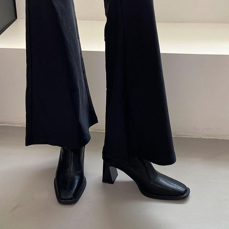 Fashion Female 6CM Heels Footwear Ladies Ankle Modern Boots Square Toe Fashion Zippers Women Stretch Short Boots Pumps Shoes New