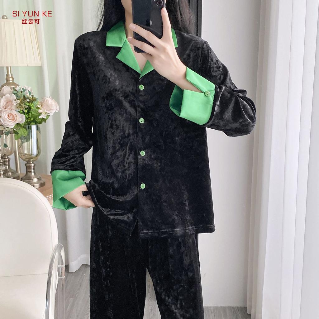 Autumn and winter thickened warm gold velvet pajamas, high-end cardigans, gold diamond velvet loungewear sets, popular live streaming item