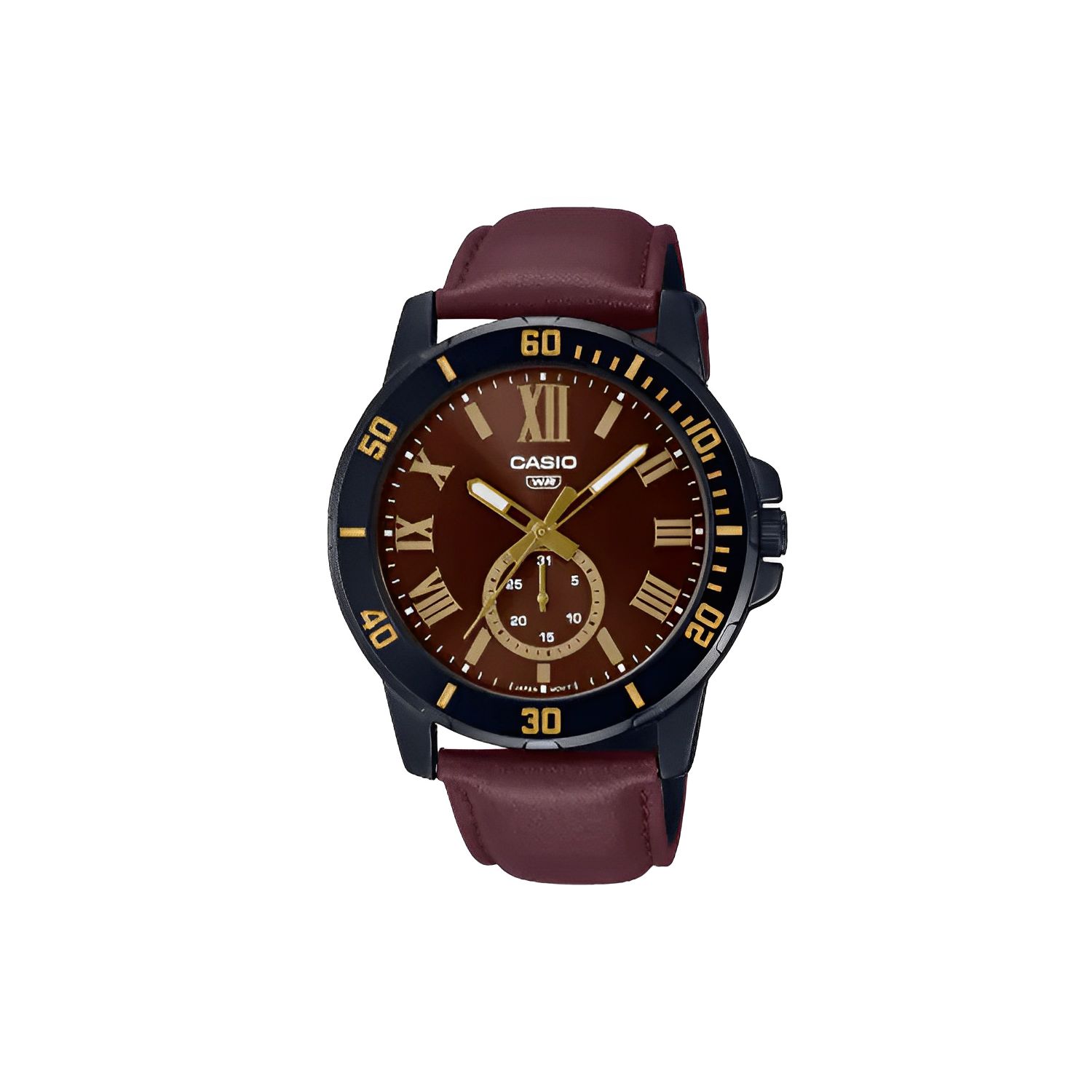 Casio Standard Series Quartz Movement Leather Strap Watch Red Dial Unisex Watches MTP-VD200BL-5BUDF Umber Watch Dial