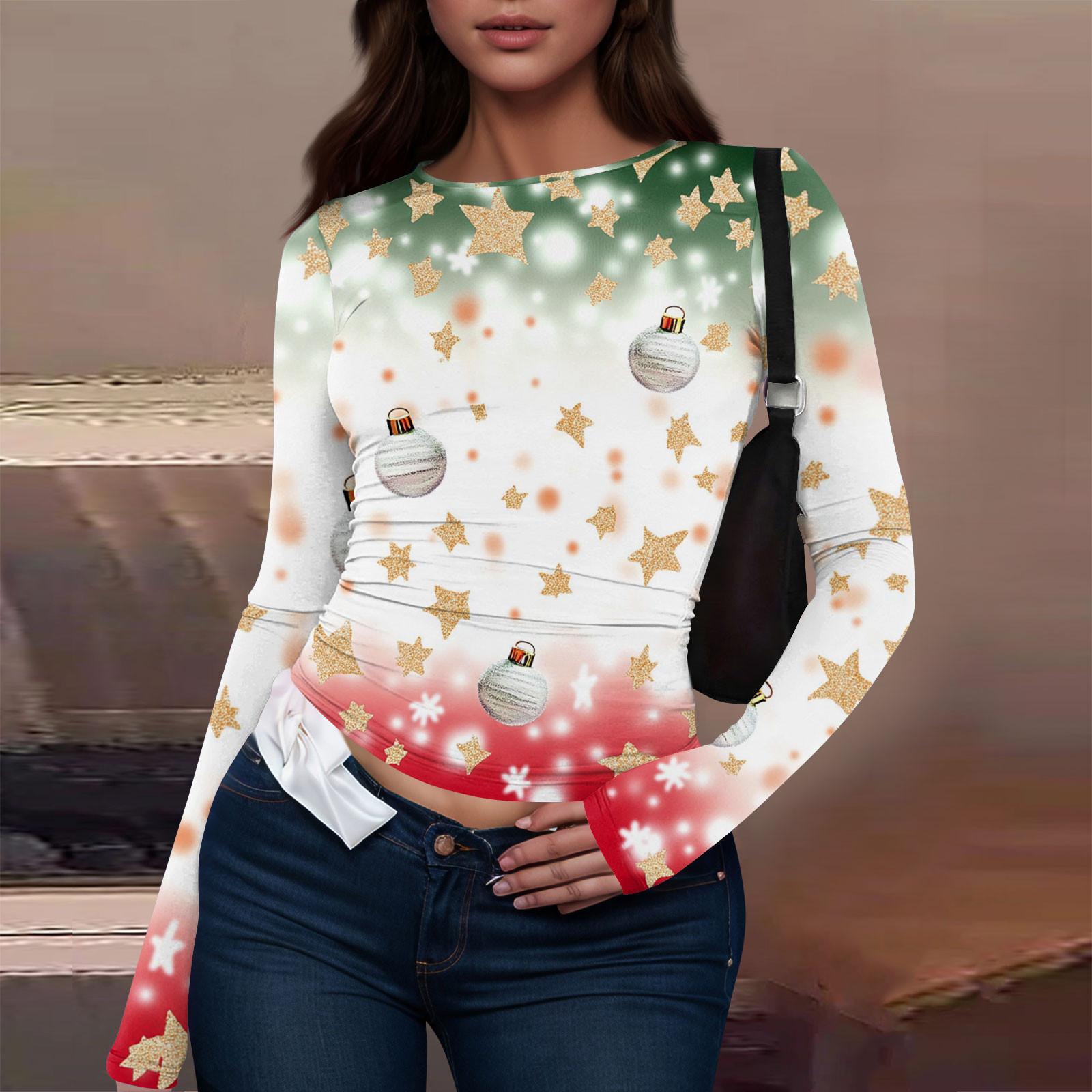 

Женская модная повседневная футболка с круглым вырезом и рождественским принтом с длинным рукавом S жёлтый