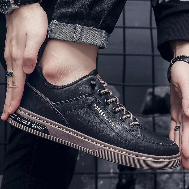 Fashion New Men's Casual Shoes Sports Leather Shoe For Men Plus Velvet Thickening Trendy All-match White Sneakers Breathable Comfortable