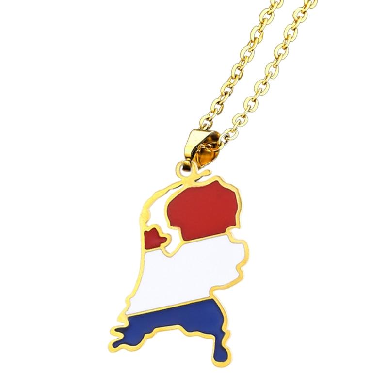 Vintage Netherlands Map Necklace Simple Flag Symbol Necklace Jewelry Stainless Steel Country Outline Pendant Necklace