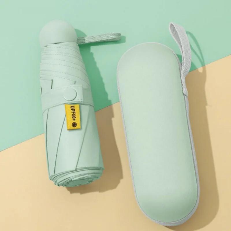 

8-реберный портативный мини-зонт солнцезащитный капсульный зонт с коробкой УФ складной карманный зонт мятный зеленый